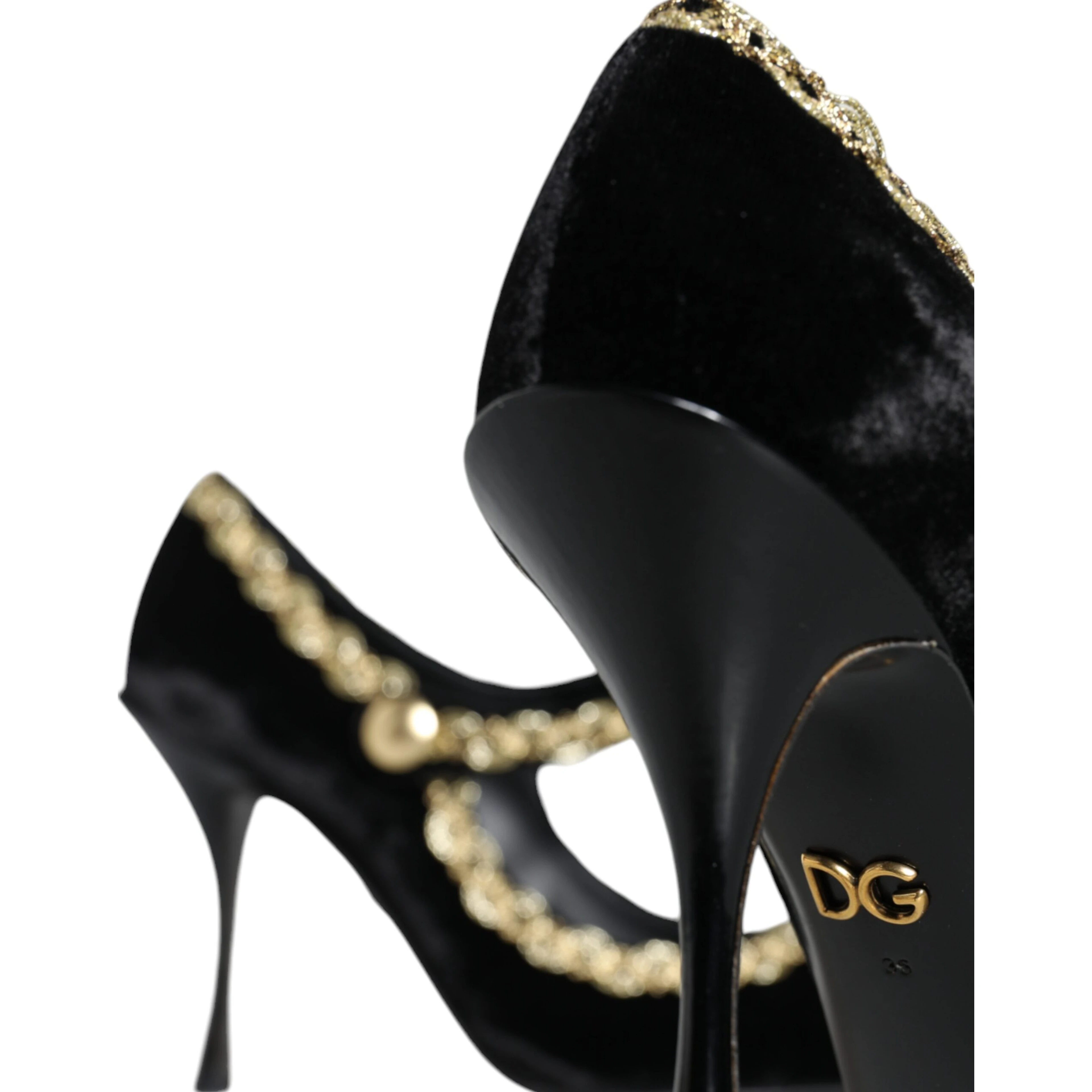 Black Mary Janes Velvet Gold Pumps Shoes