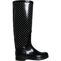 Black Polka Dot Rubber Knee High Boots Shoes