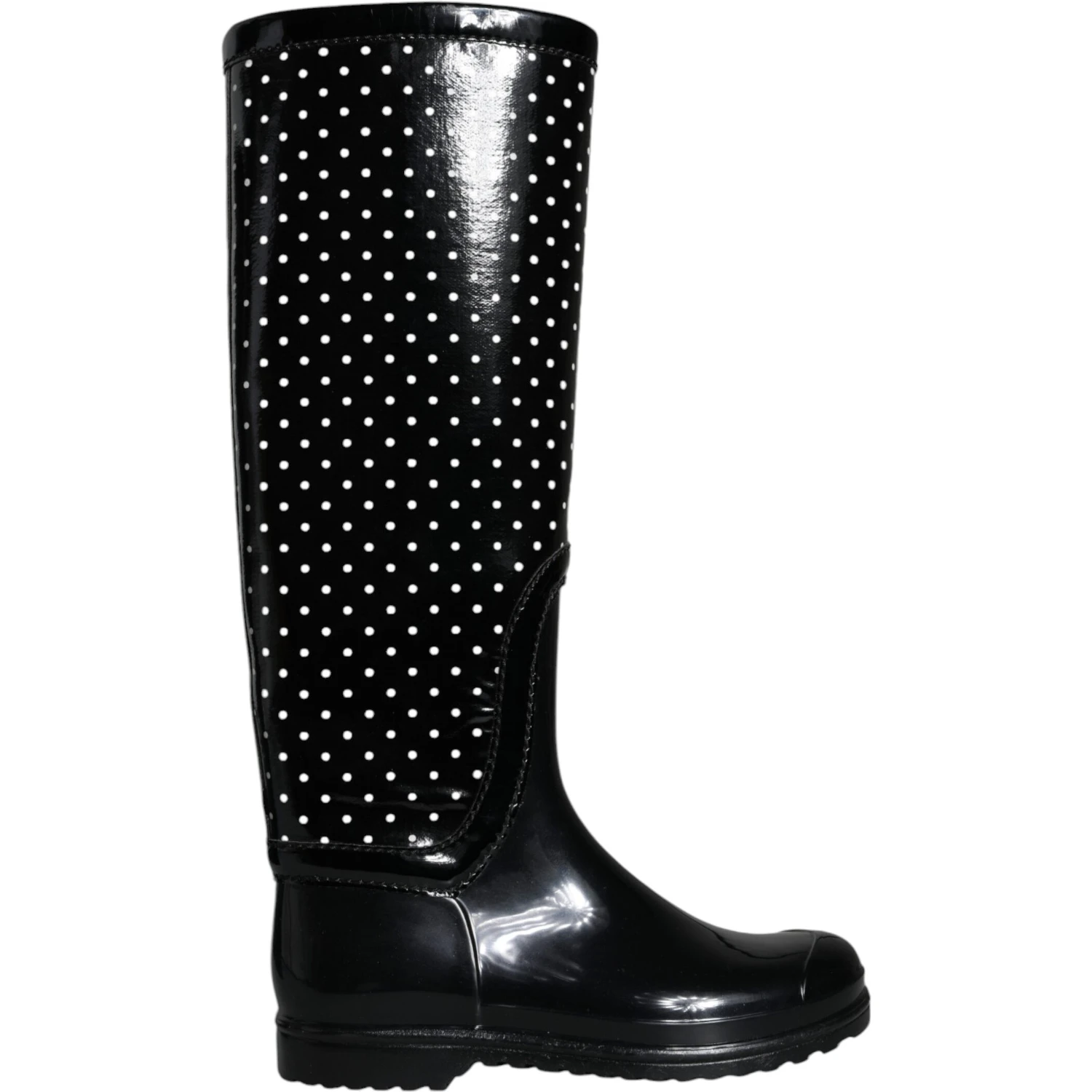 Black Polka Dot Rubber Knee High Boots Shoes