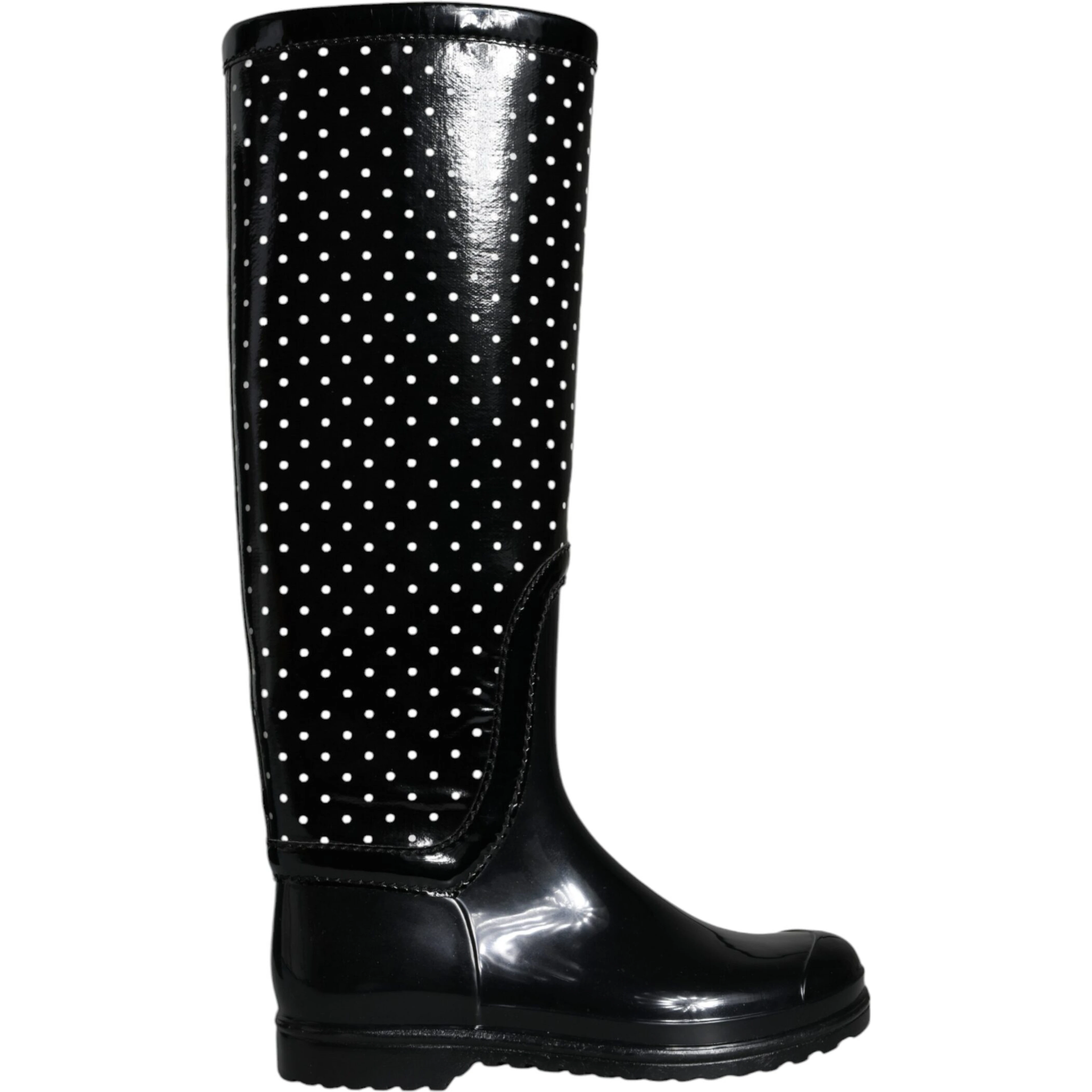 Black Polka Dot Rubber Knee High Boots Shoes