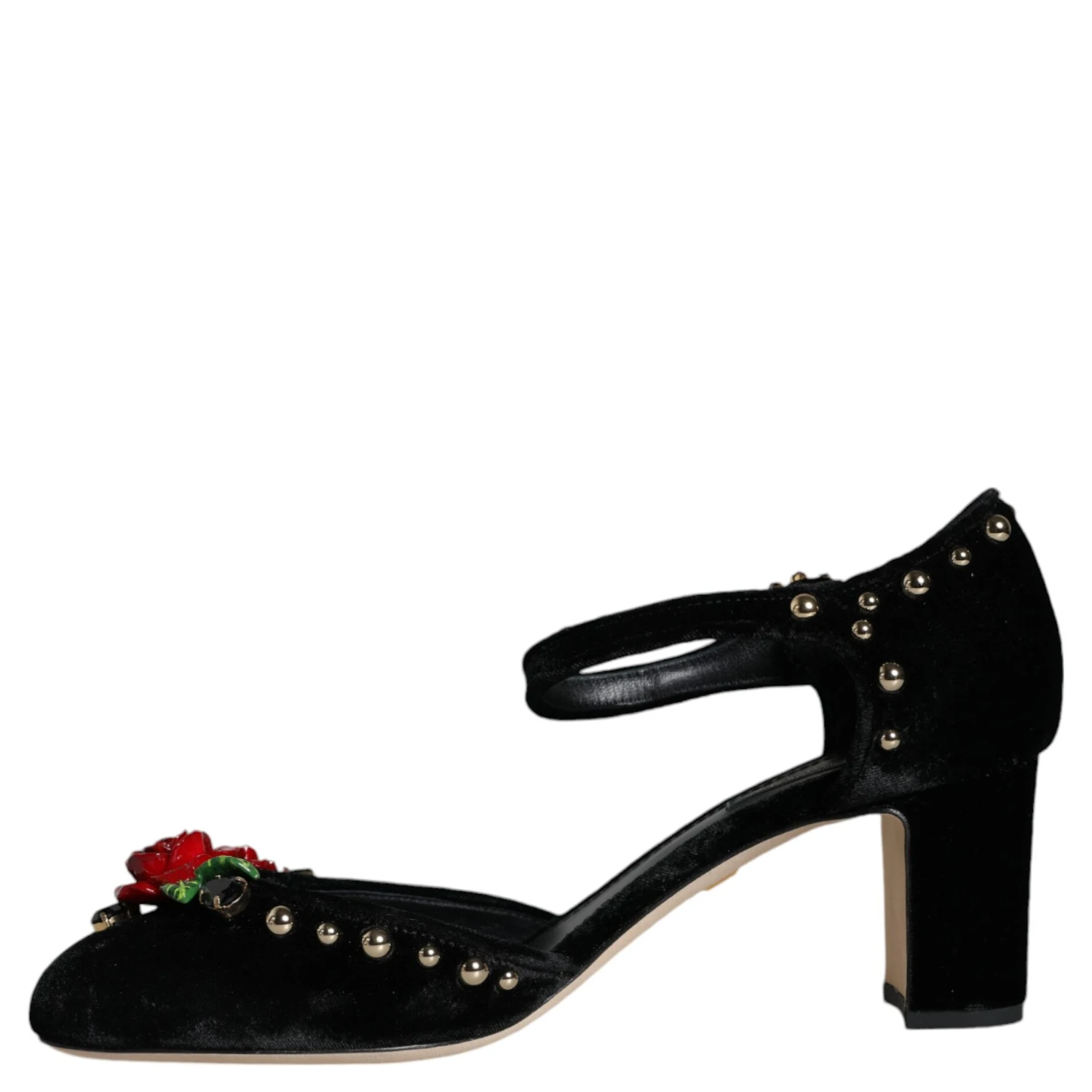 Black Velvet Roses Ankle Strap Pumps Shoes