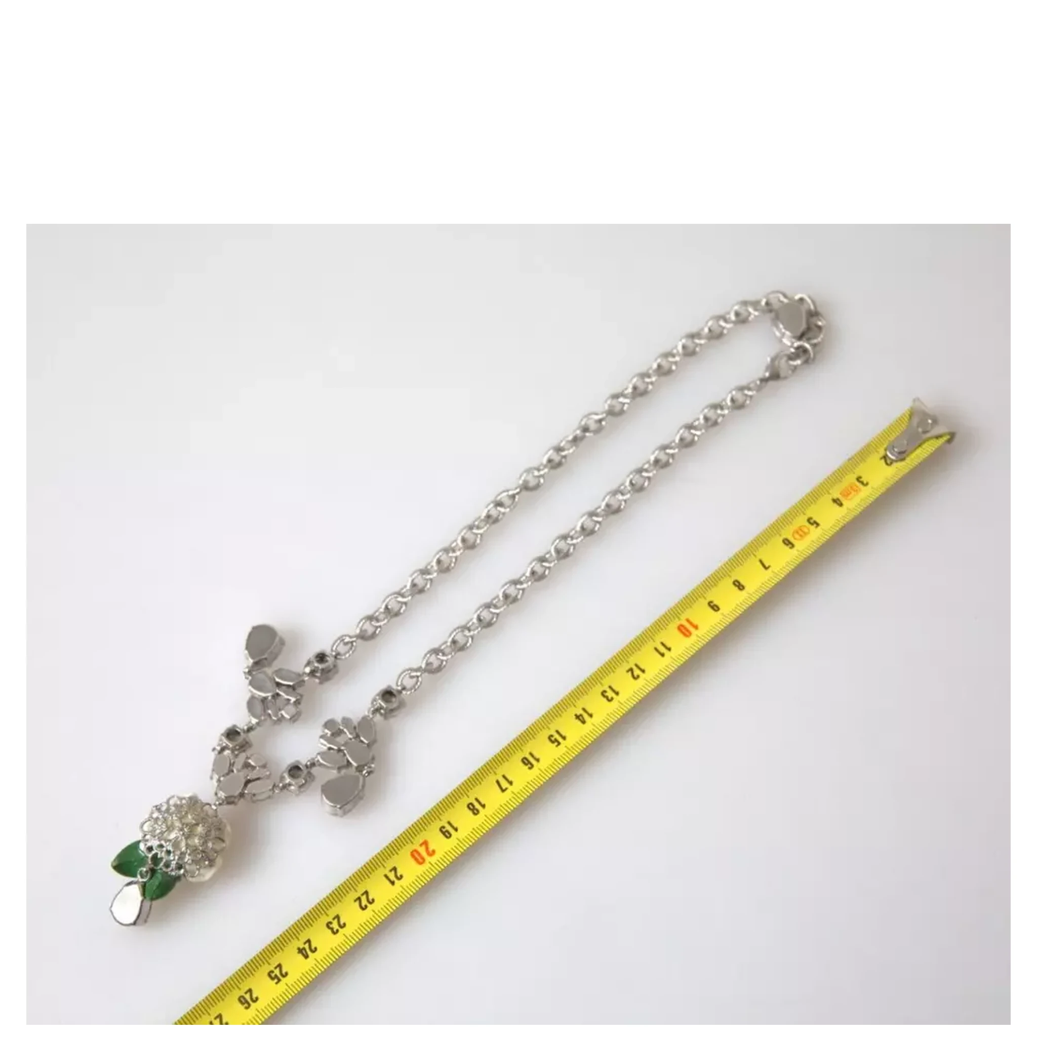Silver Brass Clear Crystal Roses Pendants Necklace