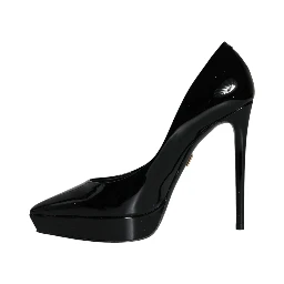 Black Leather Platform Heels Pumps Shoes