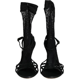 Black Mesh Stiletto Heels Sandals Shoes