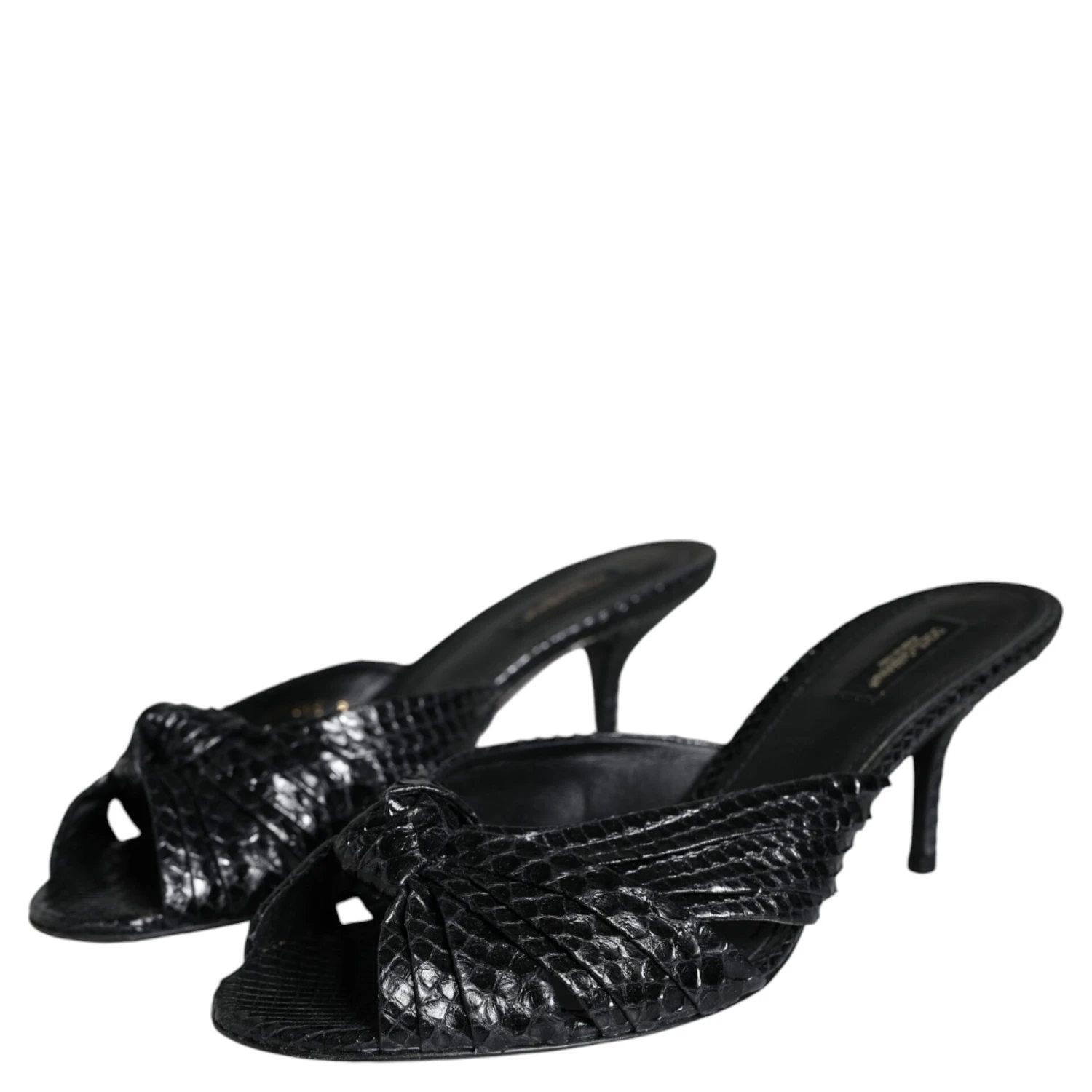 Black Leather Heels Slides Sandals Shoes