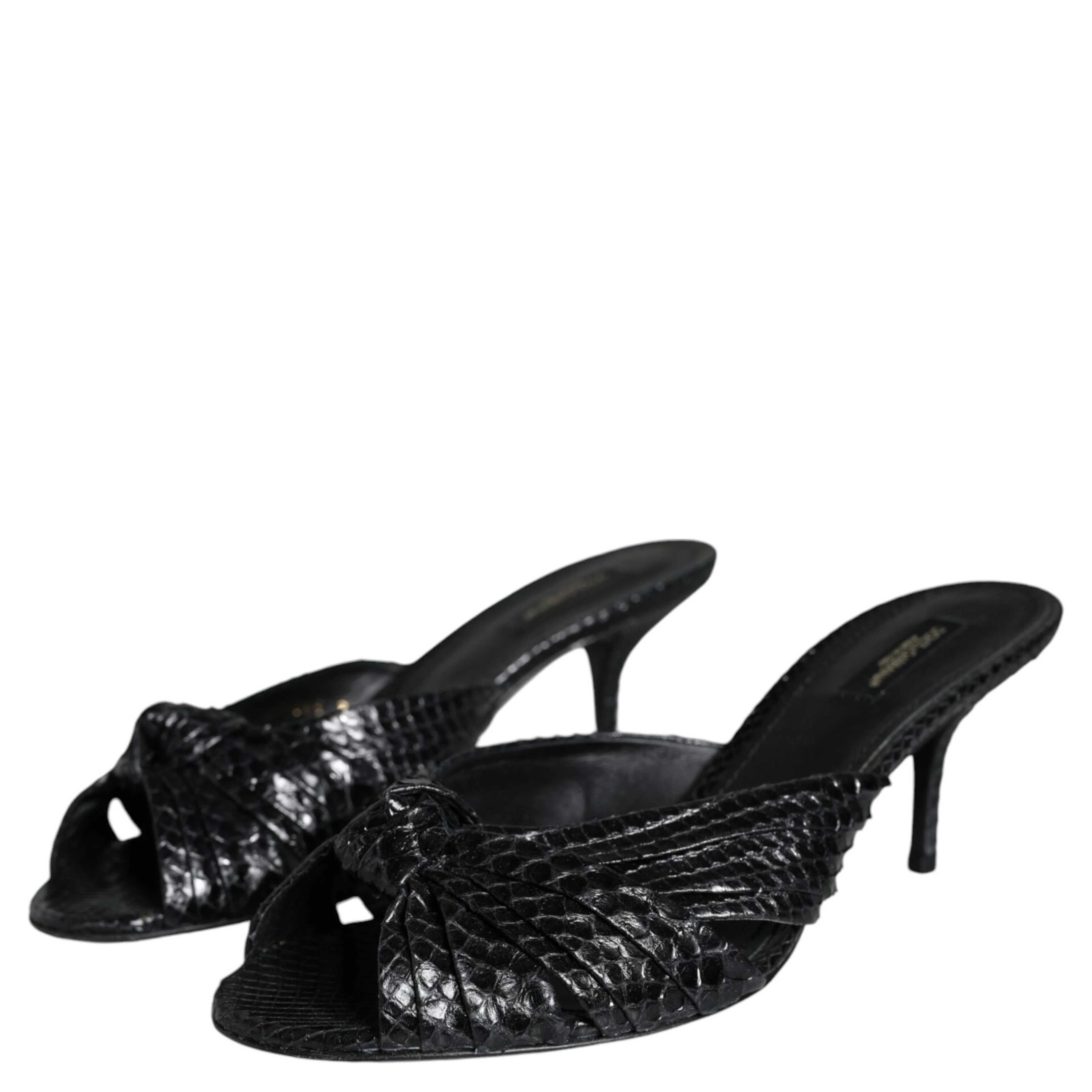 Black Leather Heels Slides Sandals Shoes