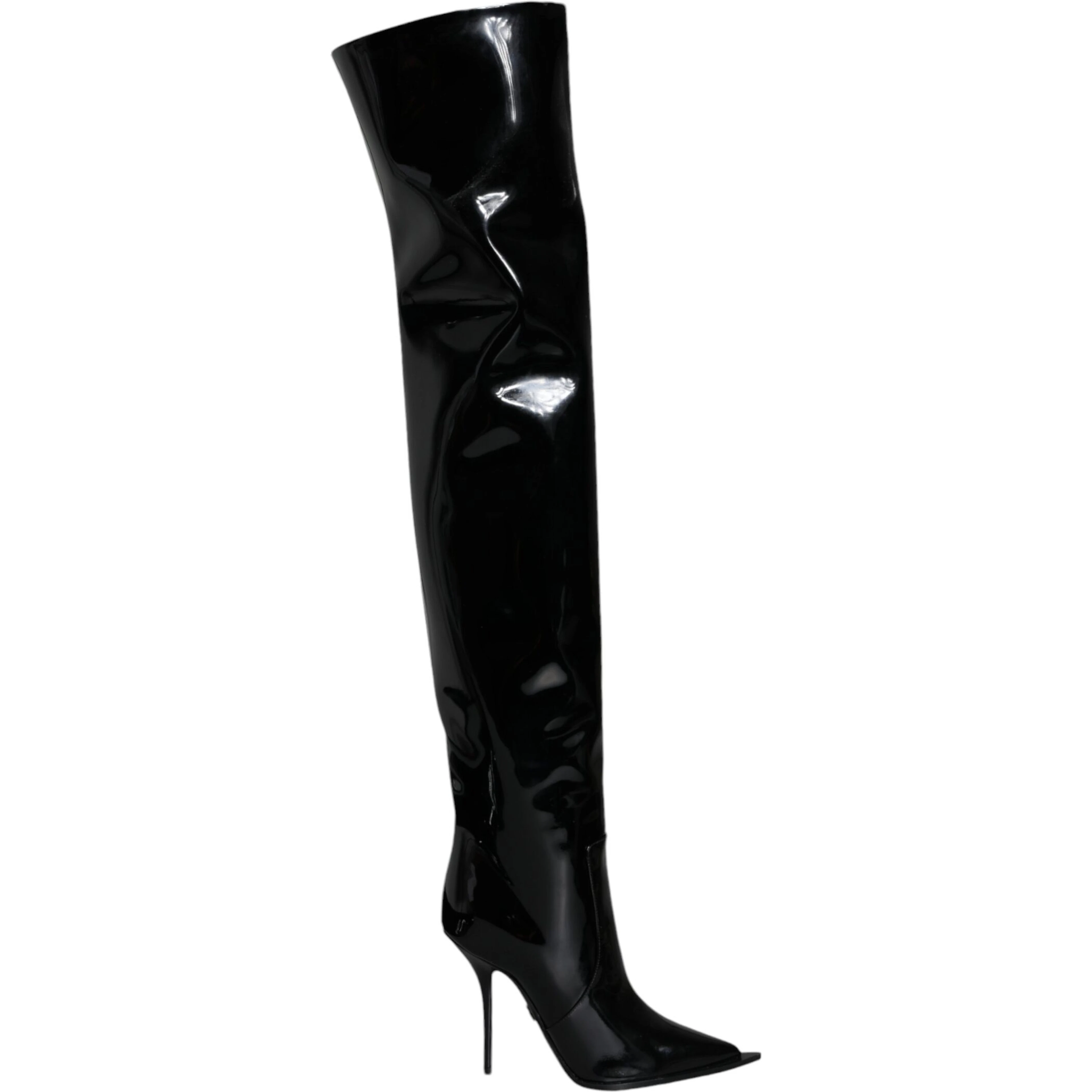 Black Patent Leather Knee High Boots Shoes