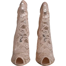 Beige Stretch Taormina Lace Boots Shoes