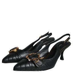 Black Devotion Leather Heels Slingback Shoes