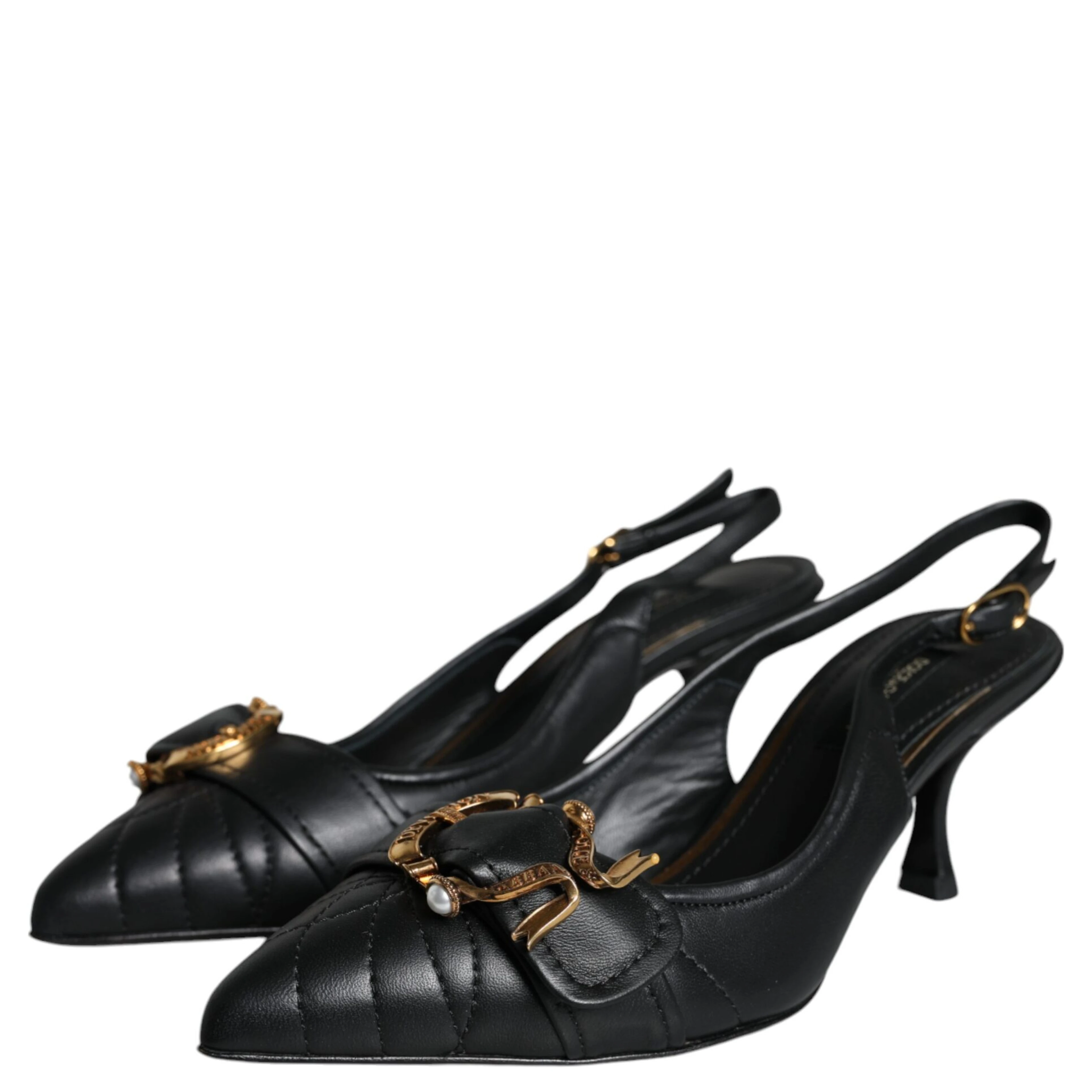 Black Devotion Leather Heels Slingback Shoes