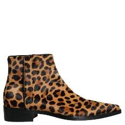 Brown Leopard Calf Fur Ankle Boots Shoes