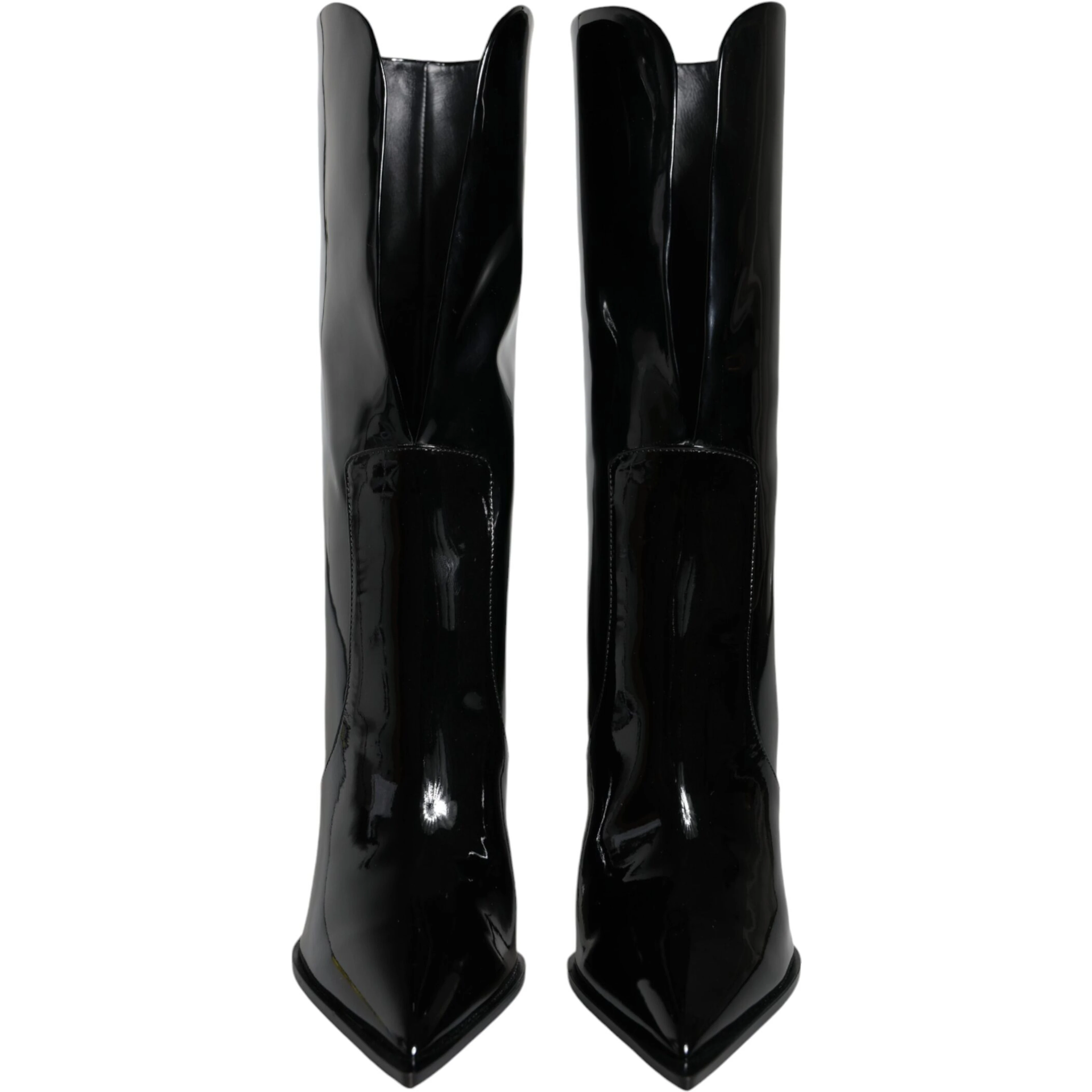Black Patent Leather Mid Calf Boots Shoes