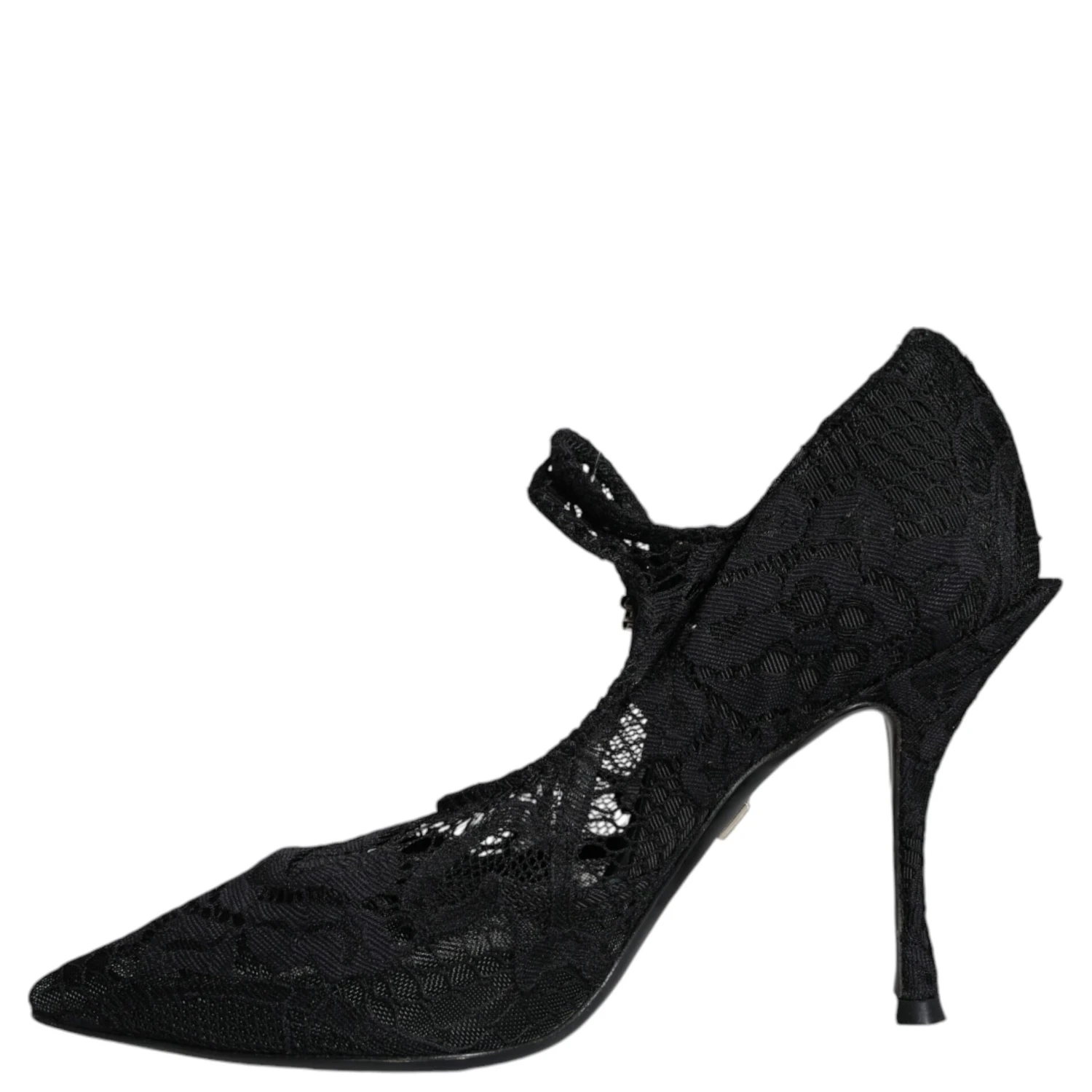 Black Mary Jane Pumps Lace Crystals Heels Shoes