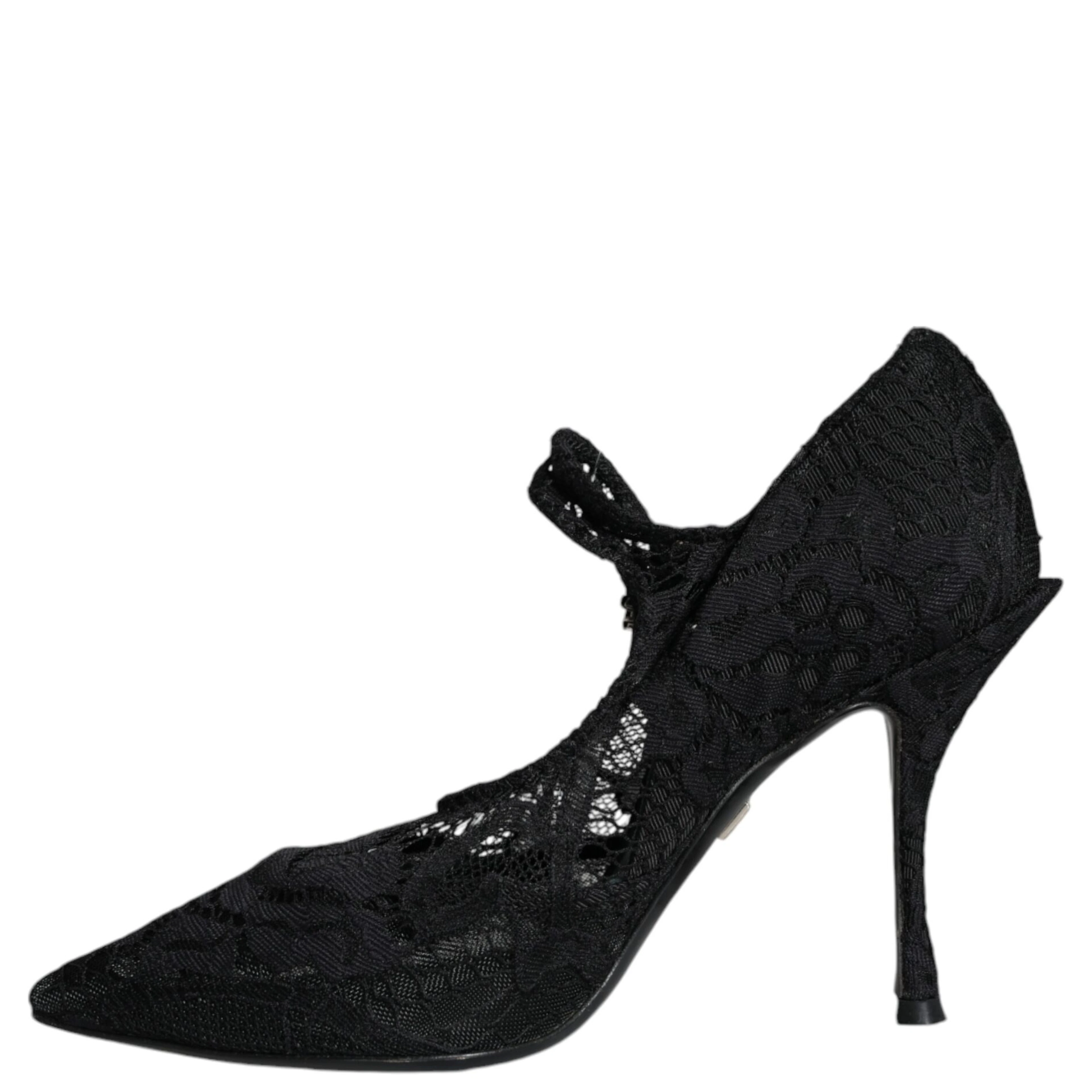 Black Mary Jane Pumps Lace Crystals Heels Shoes