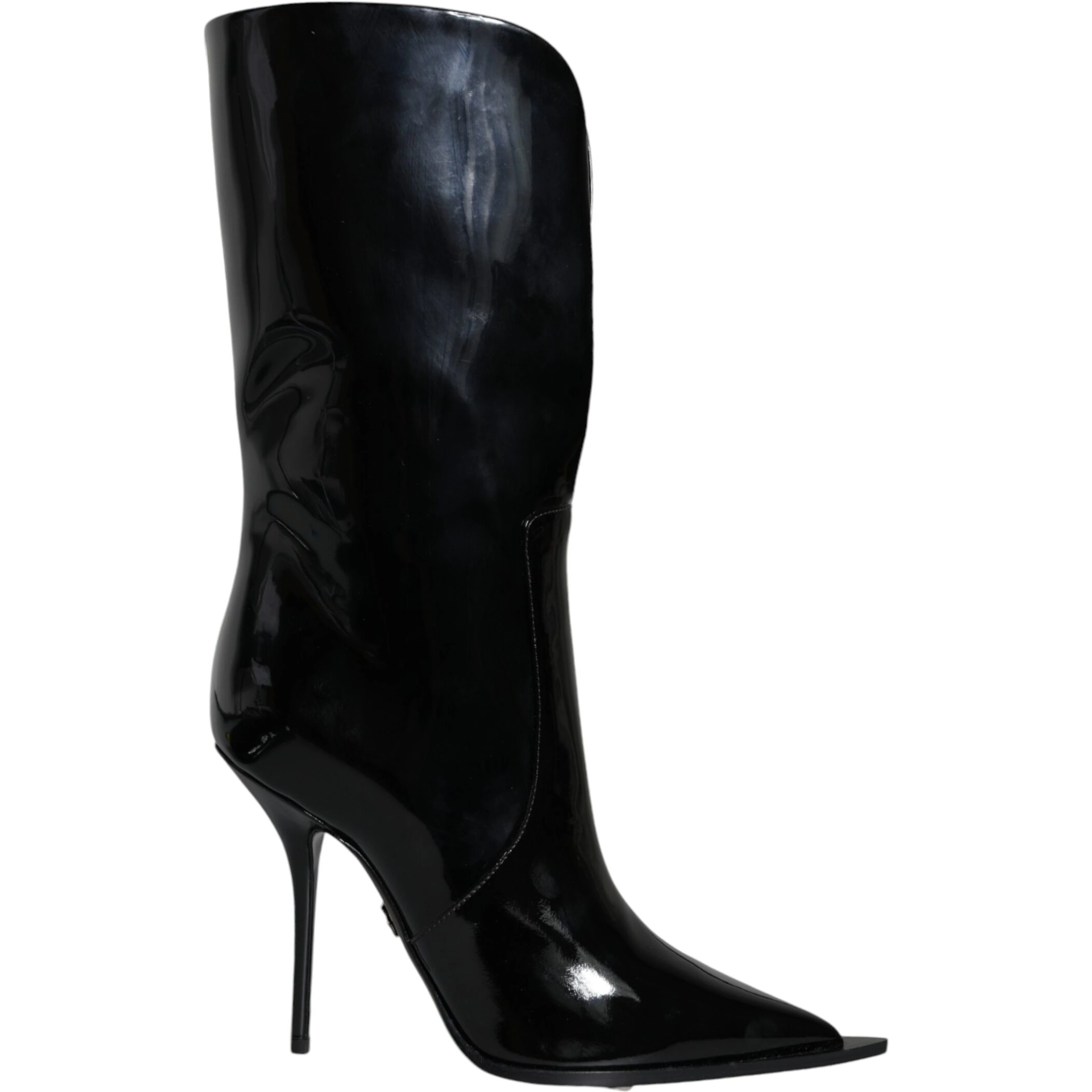 Black Patent Leather Mid Calf Boots Shoes