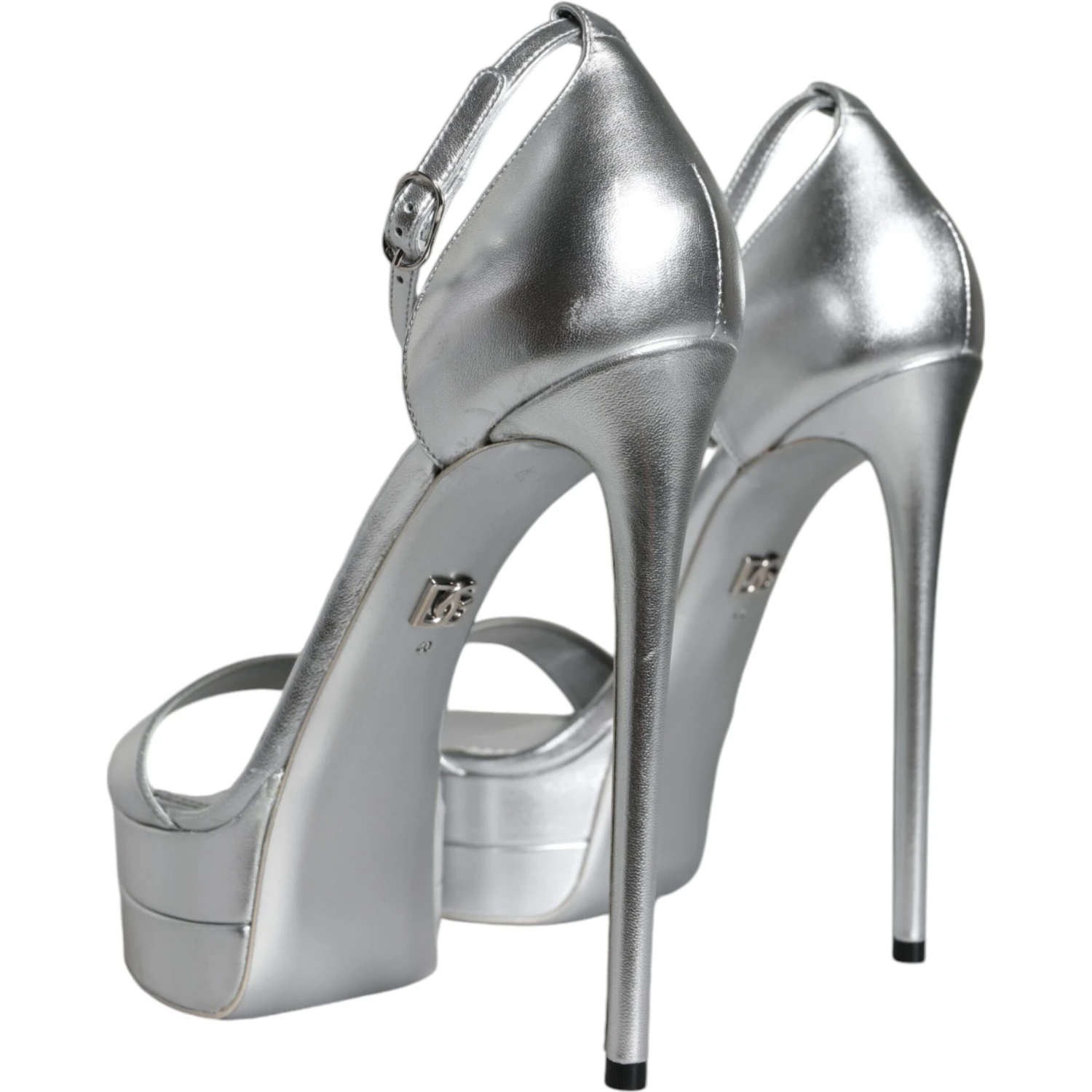 Silver Leather Platform Keira Sandals Shoes