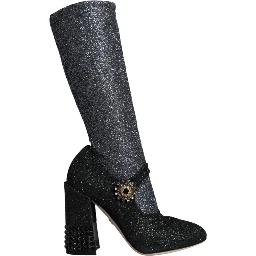 Black Crystal Mary Janes Booties Shoes