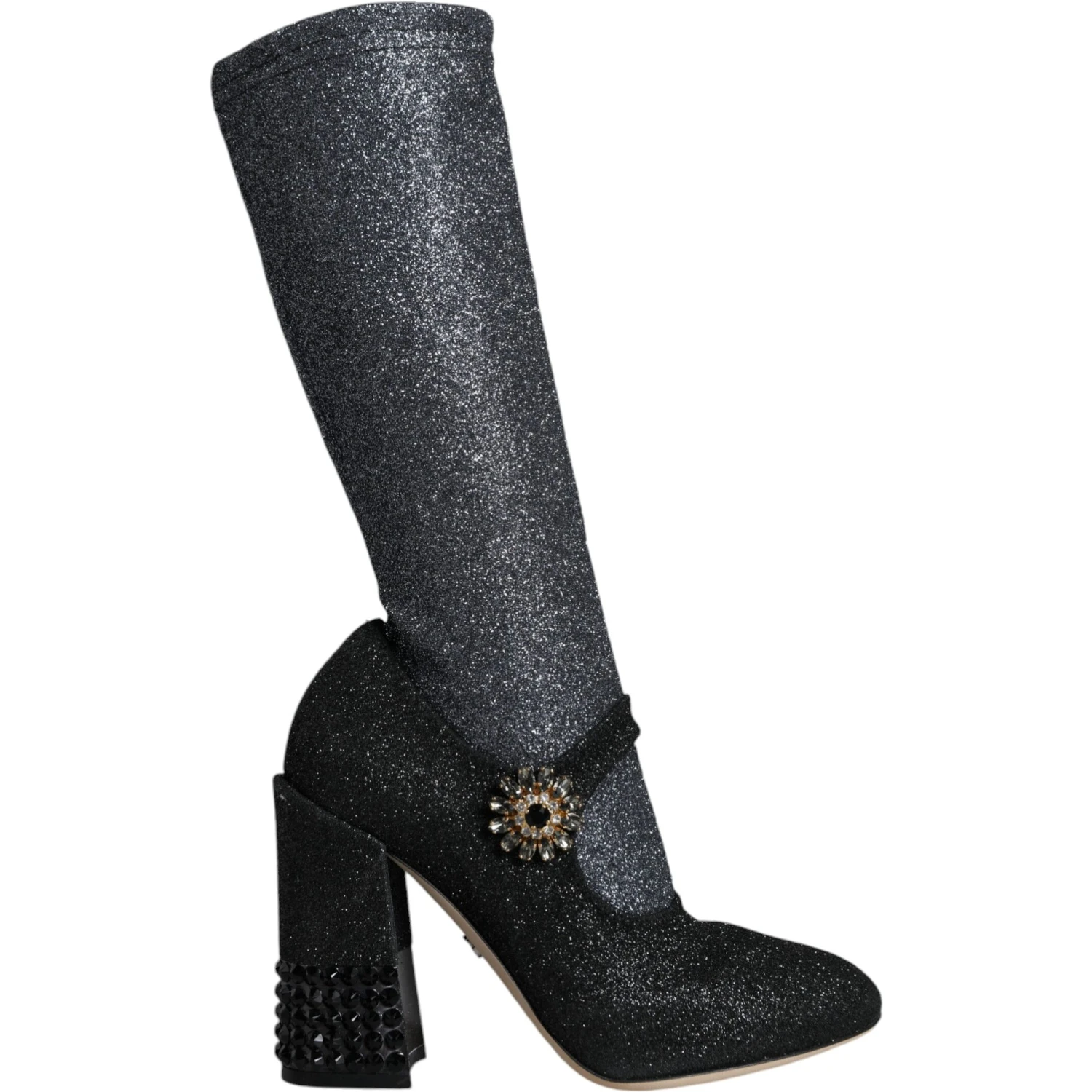 Black Crystal Mary Janes Booties Shoes