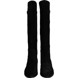 Black Suede Leather Knee High Boots Shoes