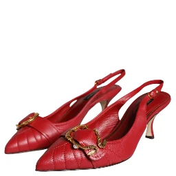 Red Devotion Leather Heels Slingback Shoes