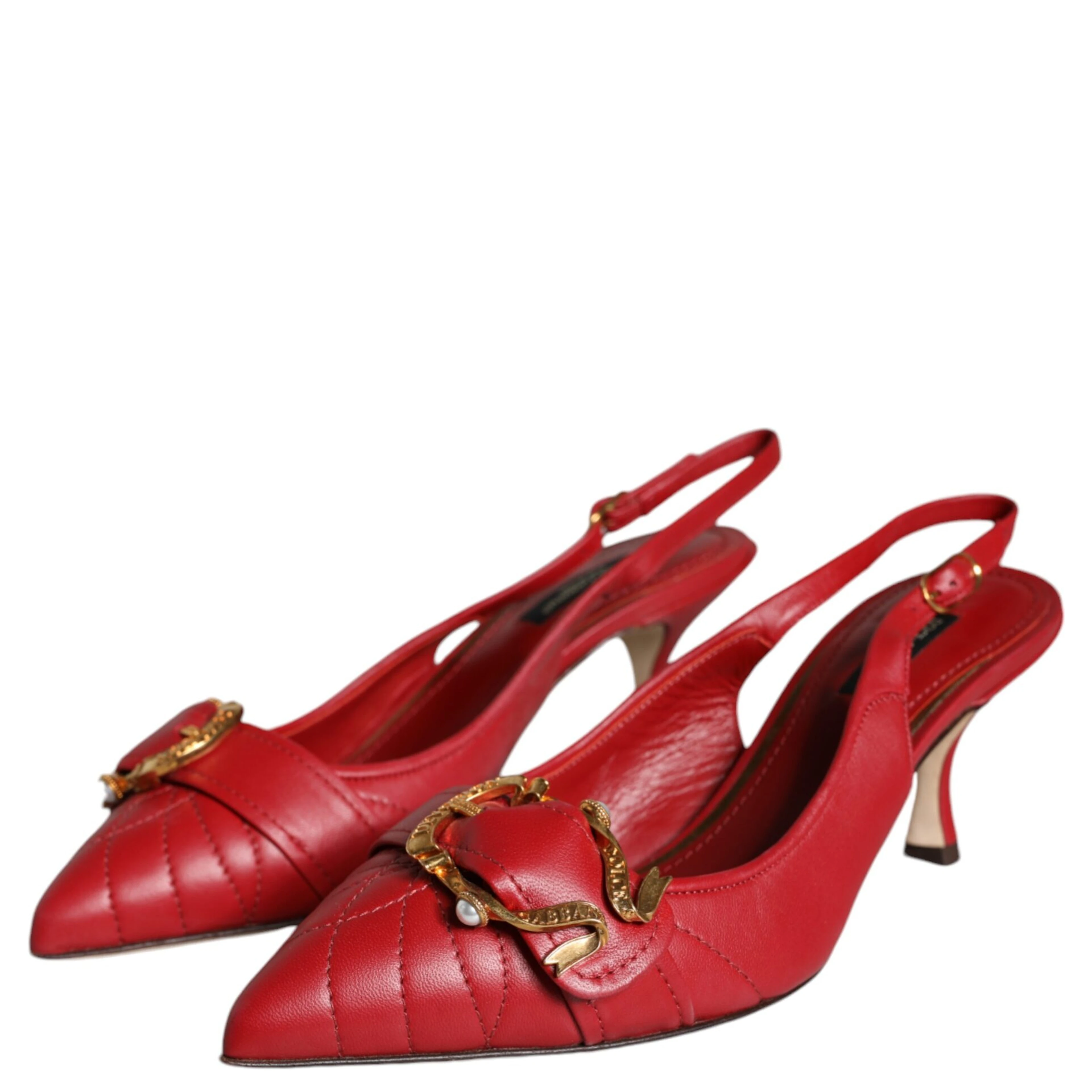 Red Devotion Leather Heels Slingback Shoes