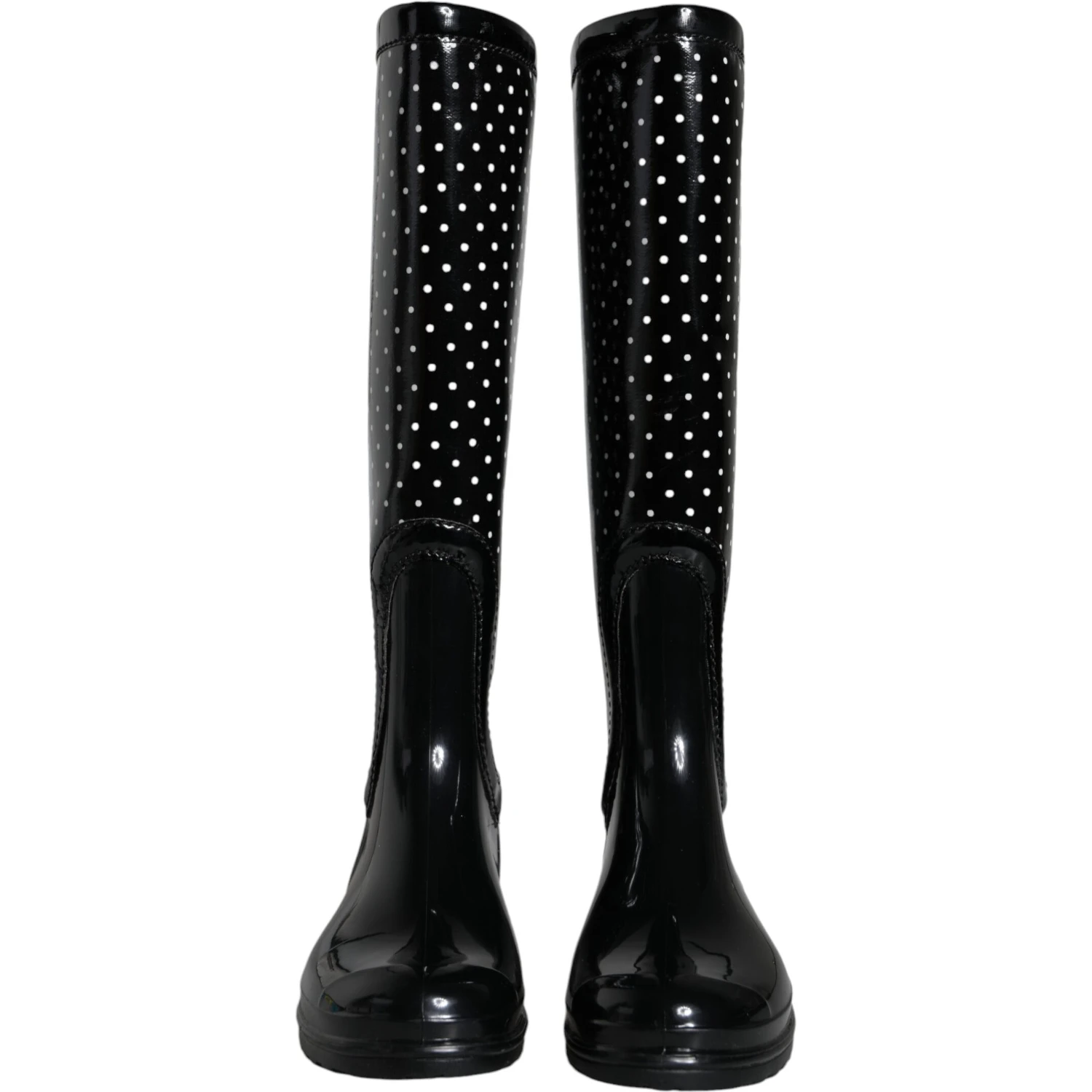 Black Polka Dot Rubber Knee High Boots Shoes