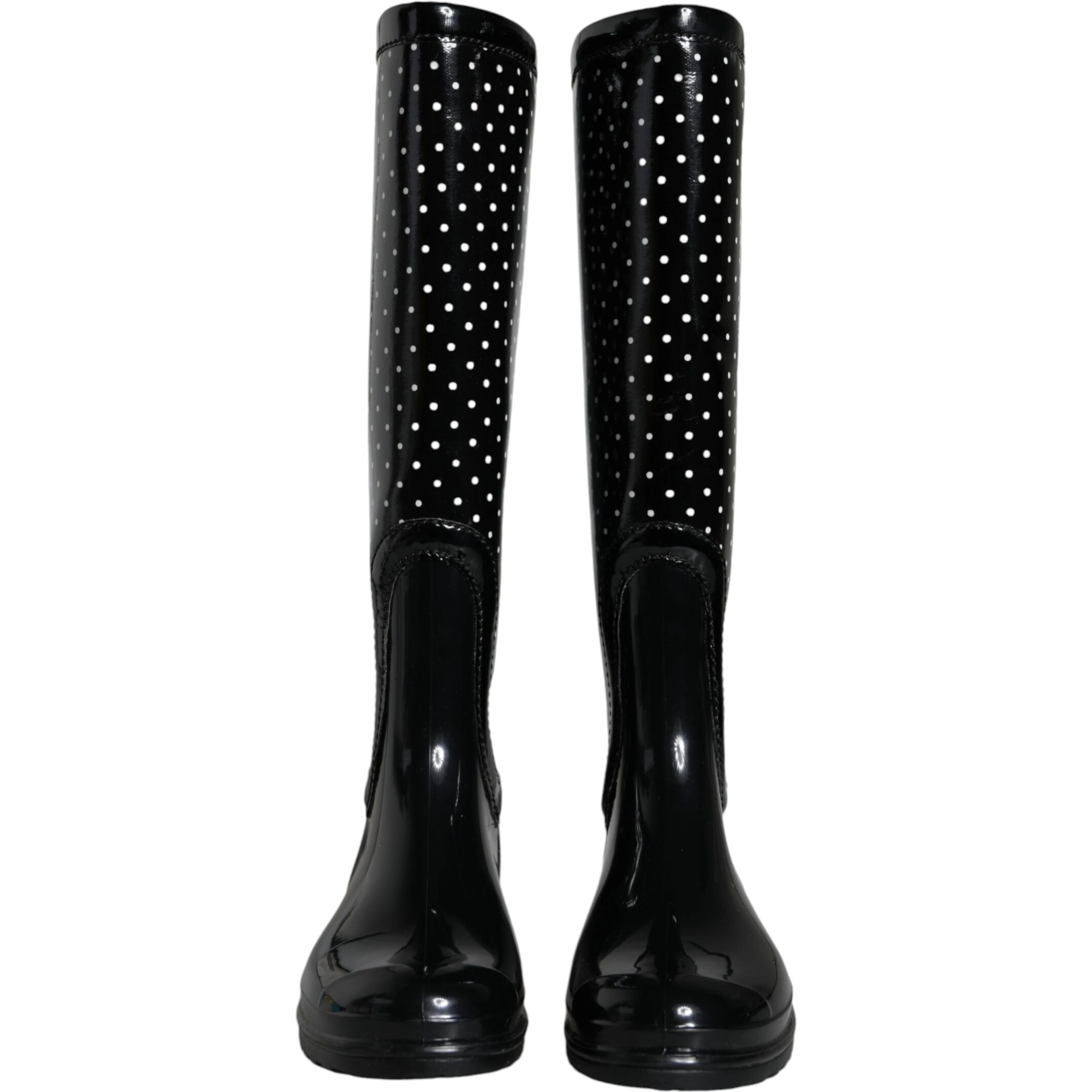 Black Polka Dot Rubber Knee High Boots Shoes