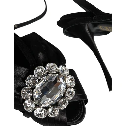 Black Crystal Ankle Strap Sandals Shoes