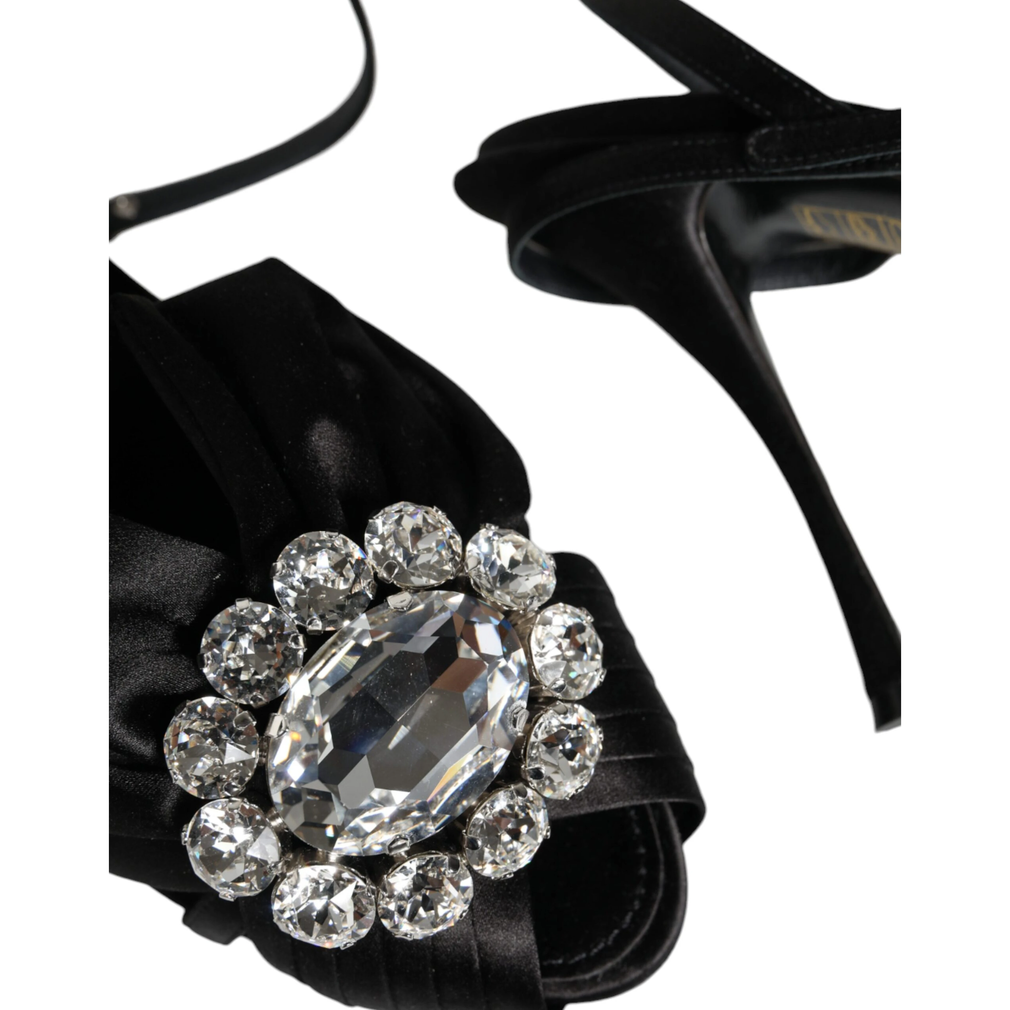 Black Crystal Ankle Strap Sandals Shoes