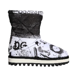 White Padded Logo Print Mid Calf Boots Shoes