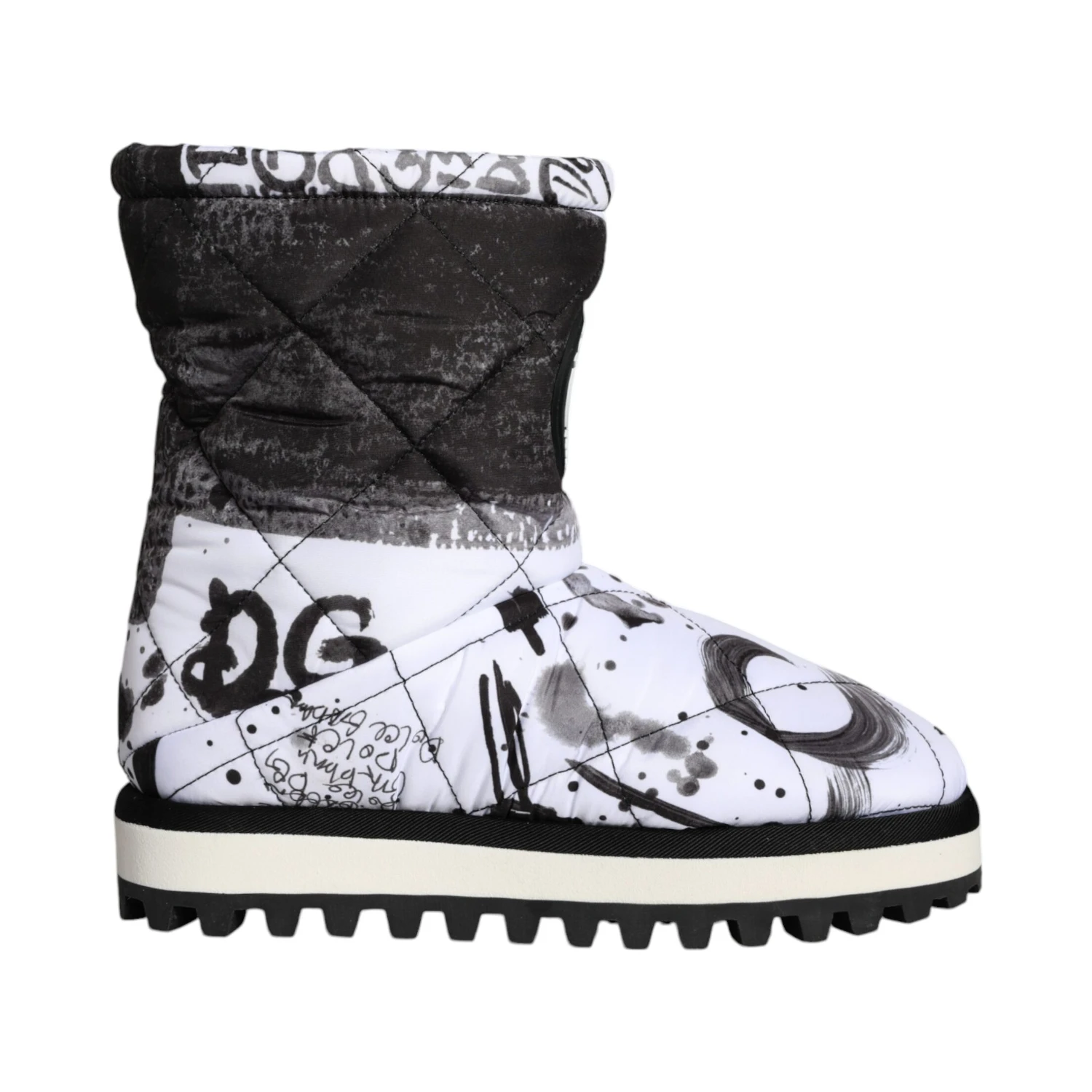 White Padded Logo Print Mid Calf Boots Shoes