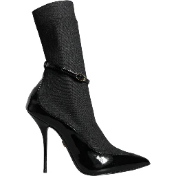 Black Leather Stilettos Booties Socks Shoes