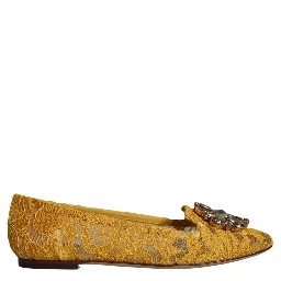 Mustard Lace Crystal Ballet Flats Loafer Shoes