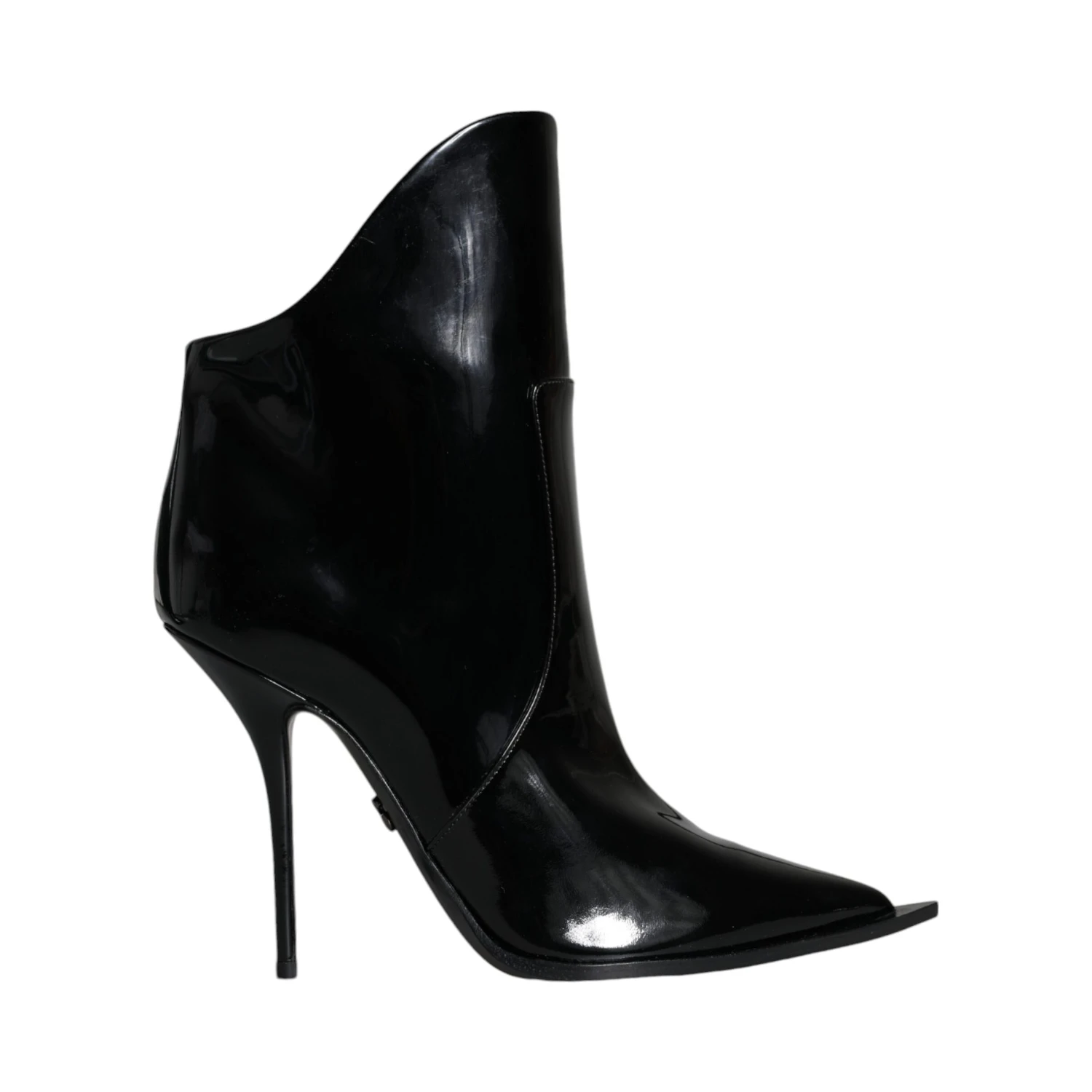 Black Patent Leather Pointed Ankle Boots Shoes