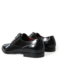 Black Leather Crystal Dress Formal Shoes