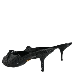 Black Leather Heels Slides Sandals Shoes