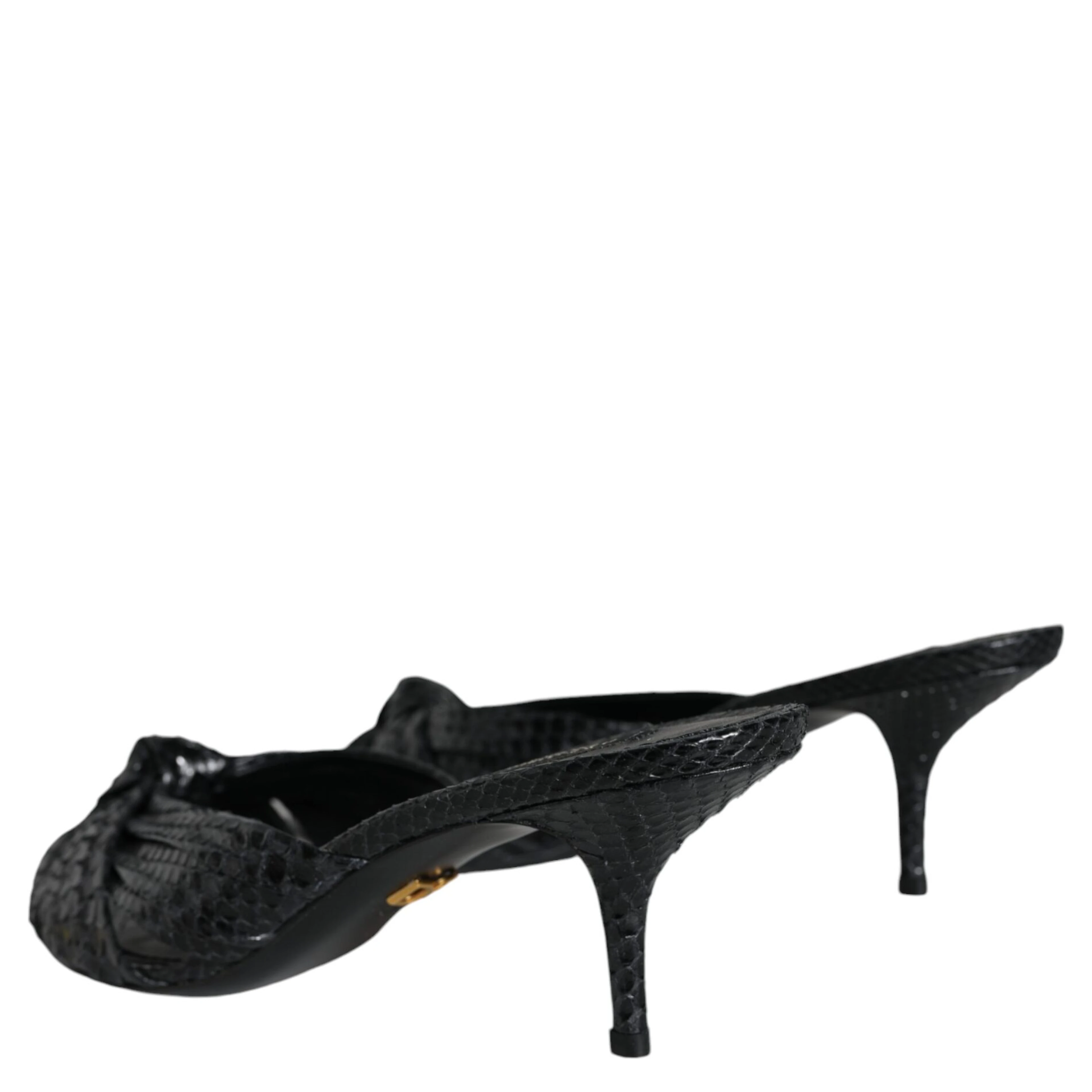 Black Leather Heels Slides Sandals Shoes