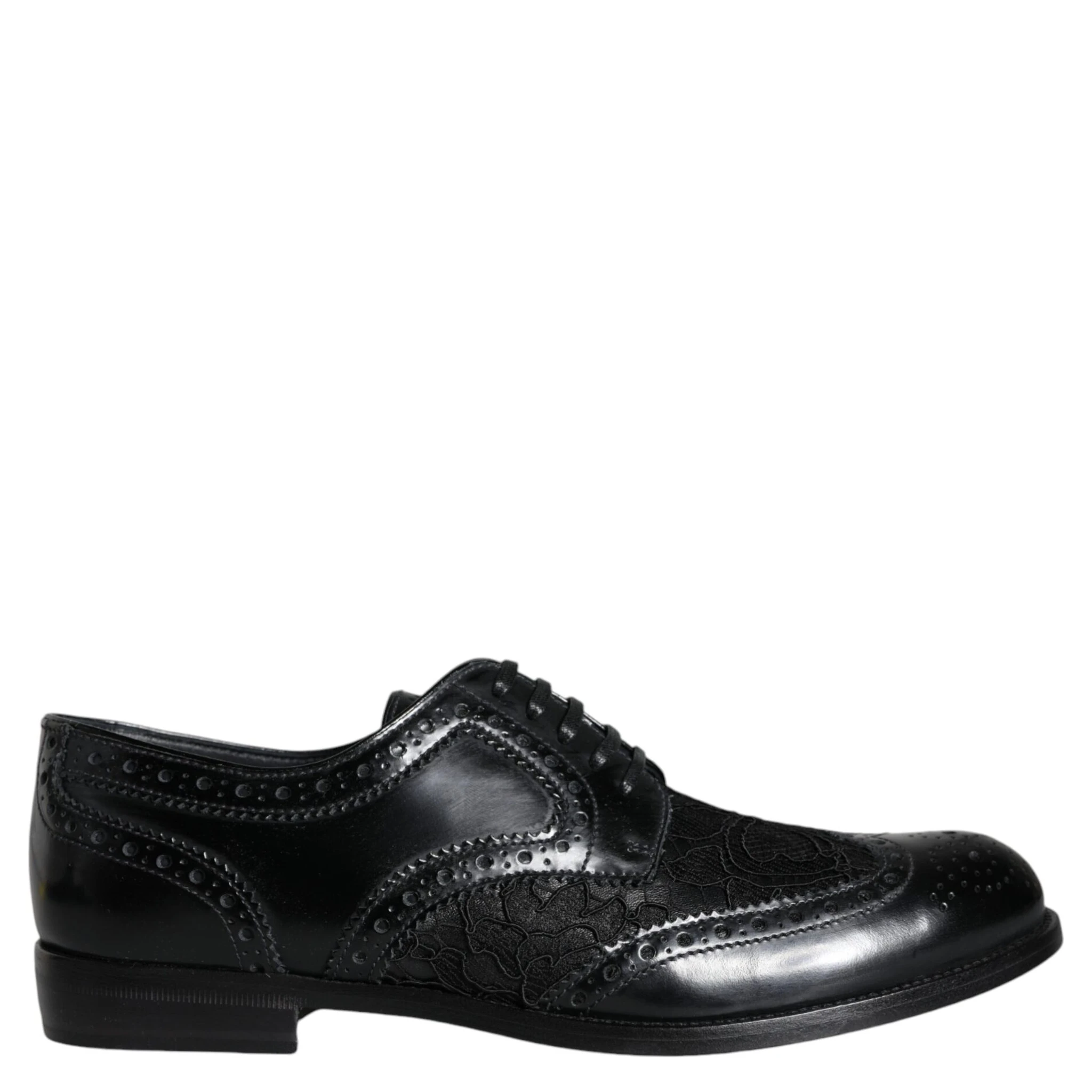 Black Leather Floral Lace Dress Formal Shoes