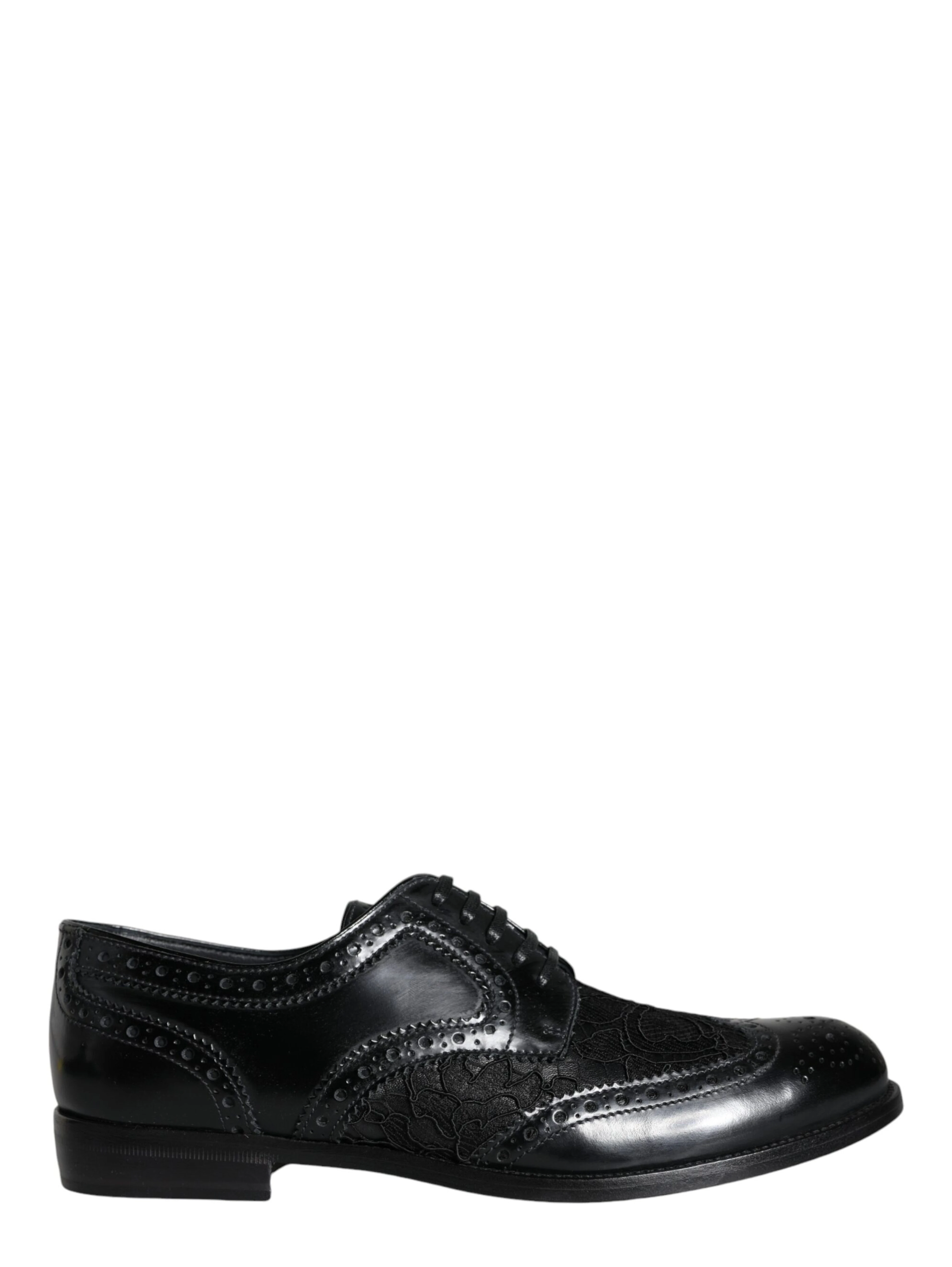 Black Leather Floral Lace Dress Formal Shoes