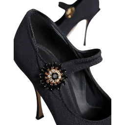 Black Mary Jane Jersey Crystal Pumps Shoes