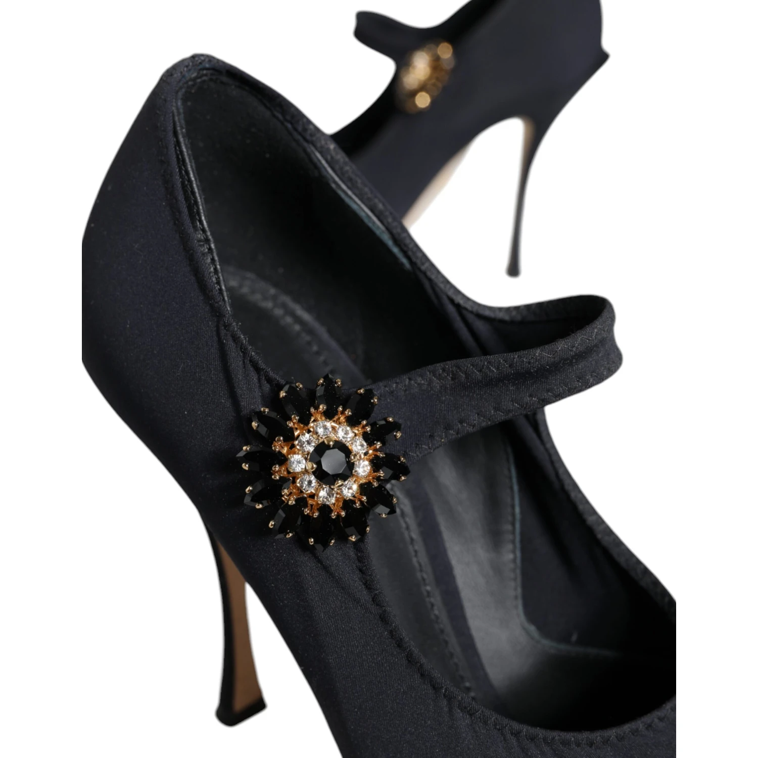 Black Mary Jane Jersey Crystal Pumps Shoes
