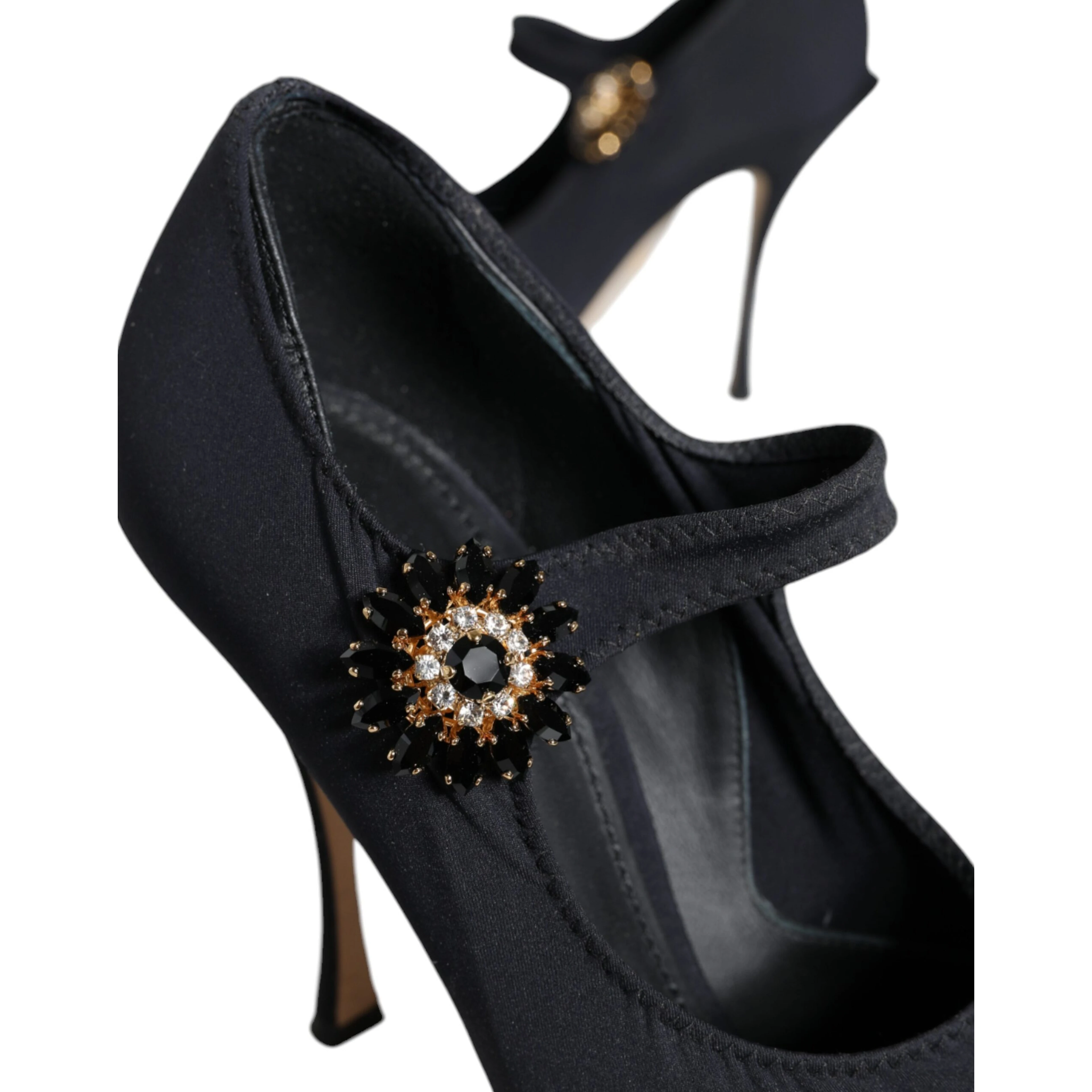 Black Mary Jane Jersey Crystal Pumps Shoes