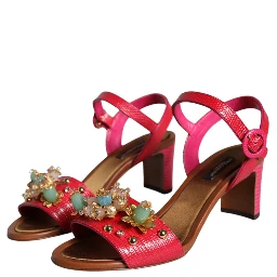Fuchsia Leather Embellished Keira Sandals Shoes