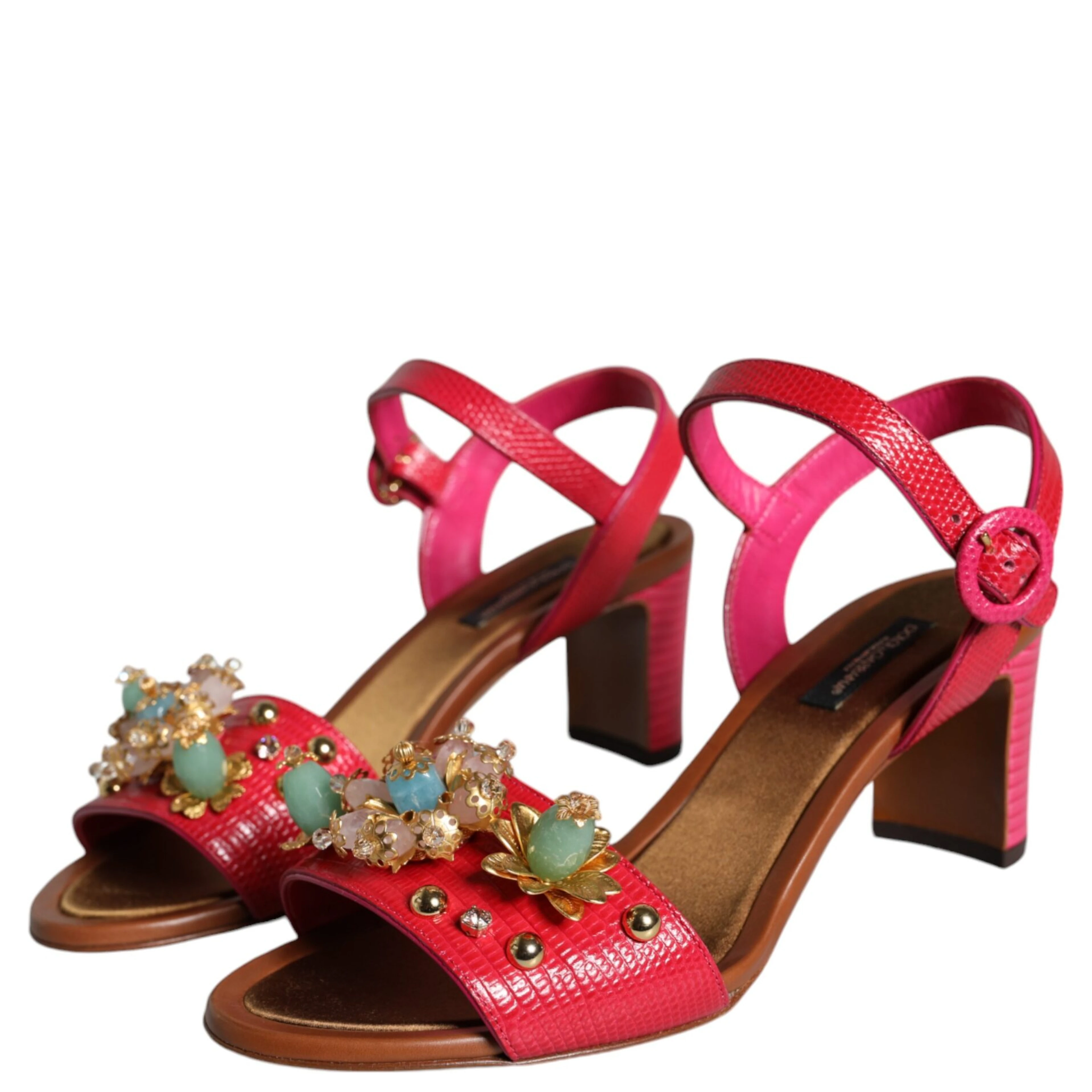 Fuchsia Leather Embellished Keira Sandals Shoes
