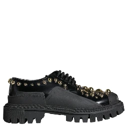 Black Leather Trekking Derby Embellished Shoes