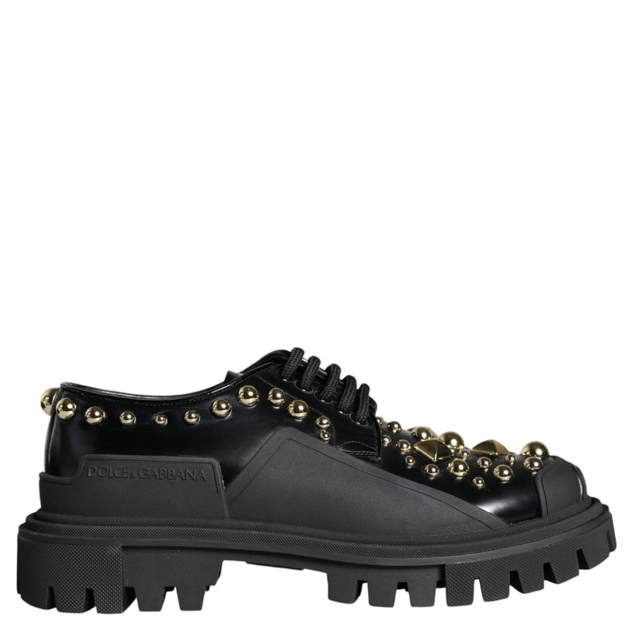 Black Leather Trekking Derby Embellished Shoes