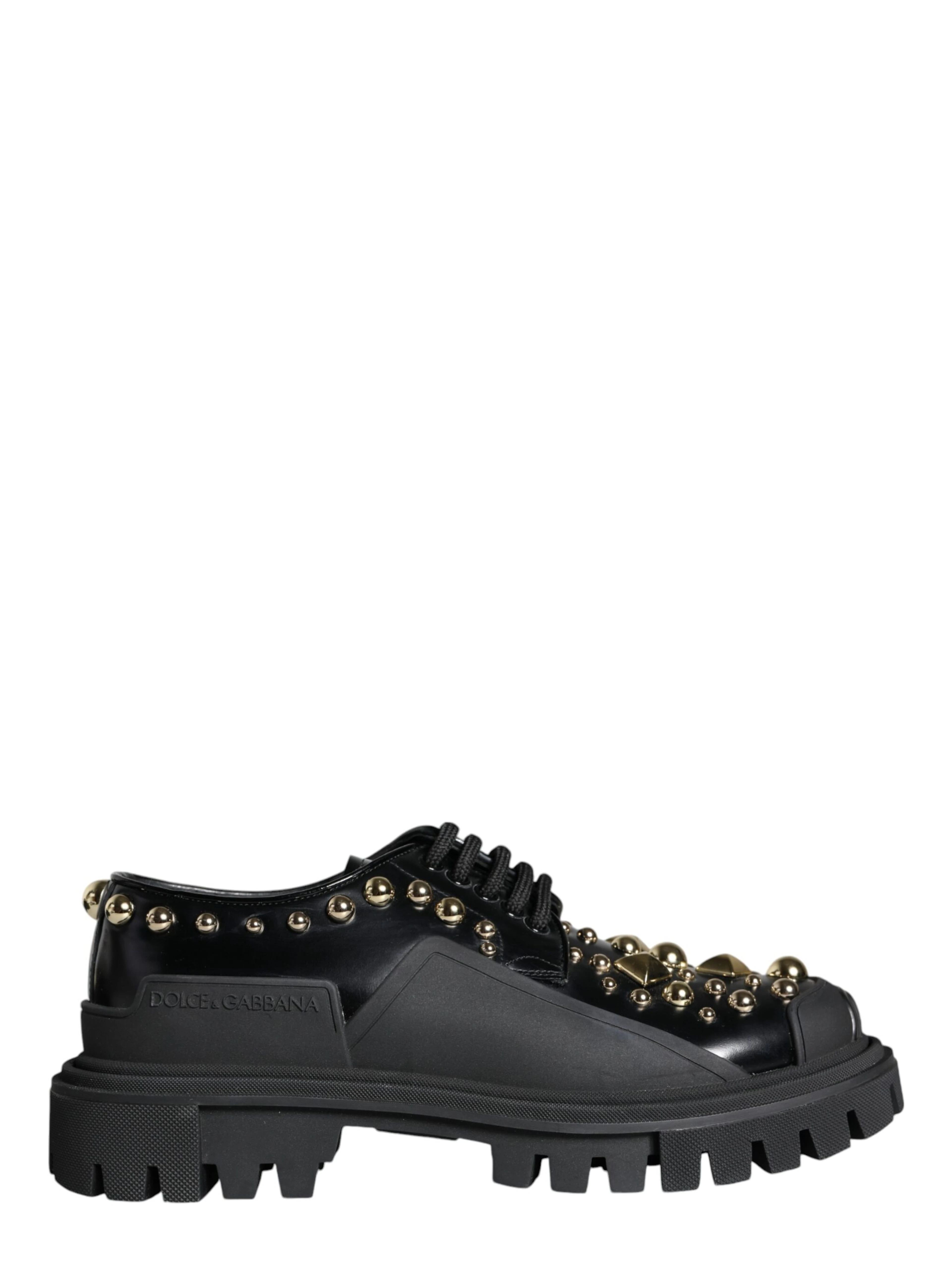 Black Leather Trekking Derby Embellished Shoes