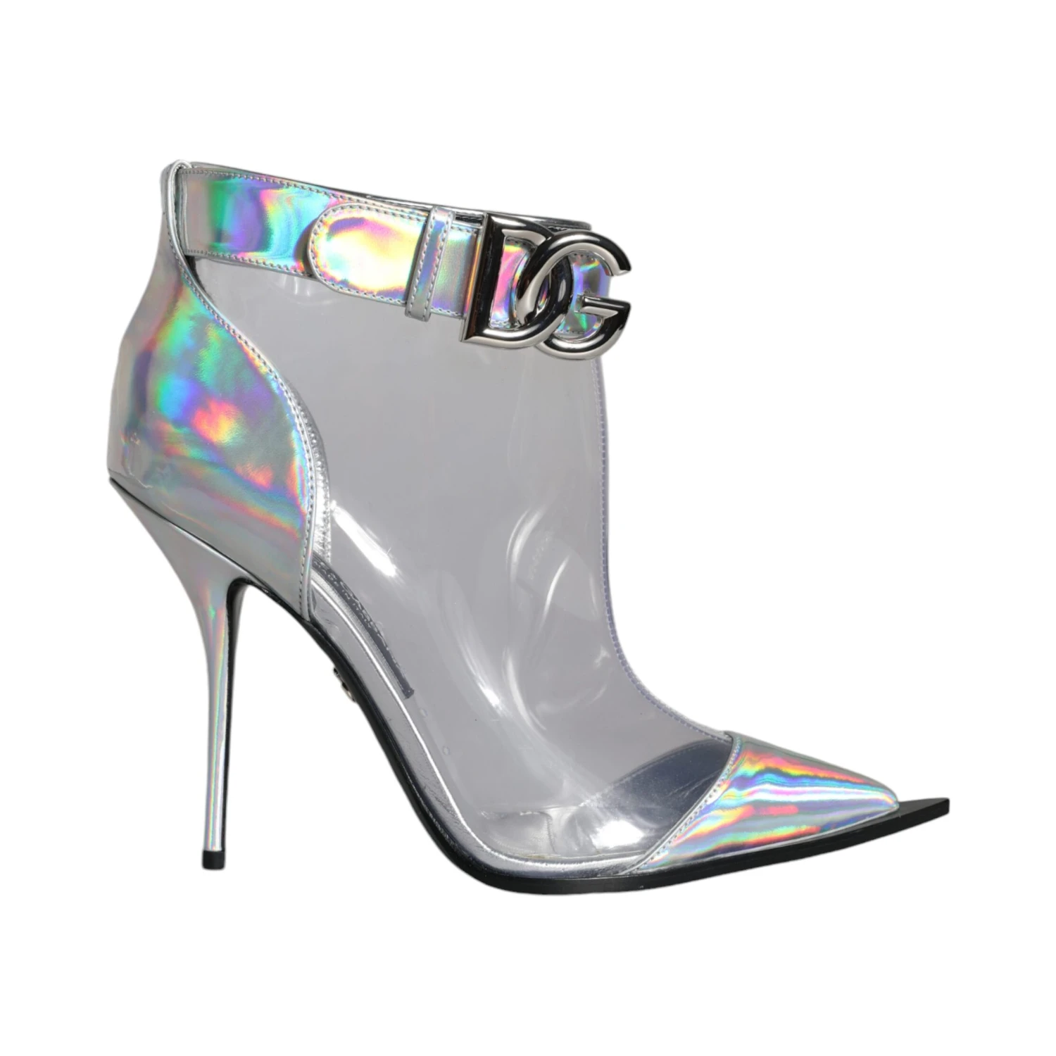 Silver Iridescent PVC Pointed Short Boots Shoes