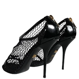 Black Mesh Leather Heels Keira Sandals Shoes