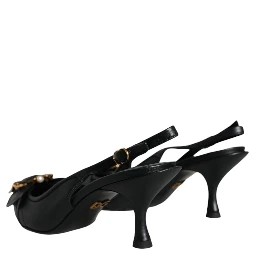 Black Devotion Leather Heels Slingback Shoes